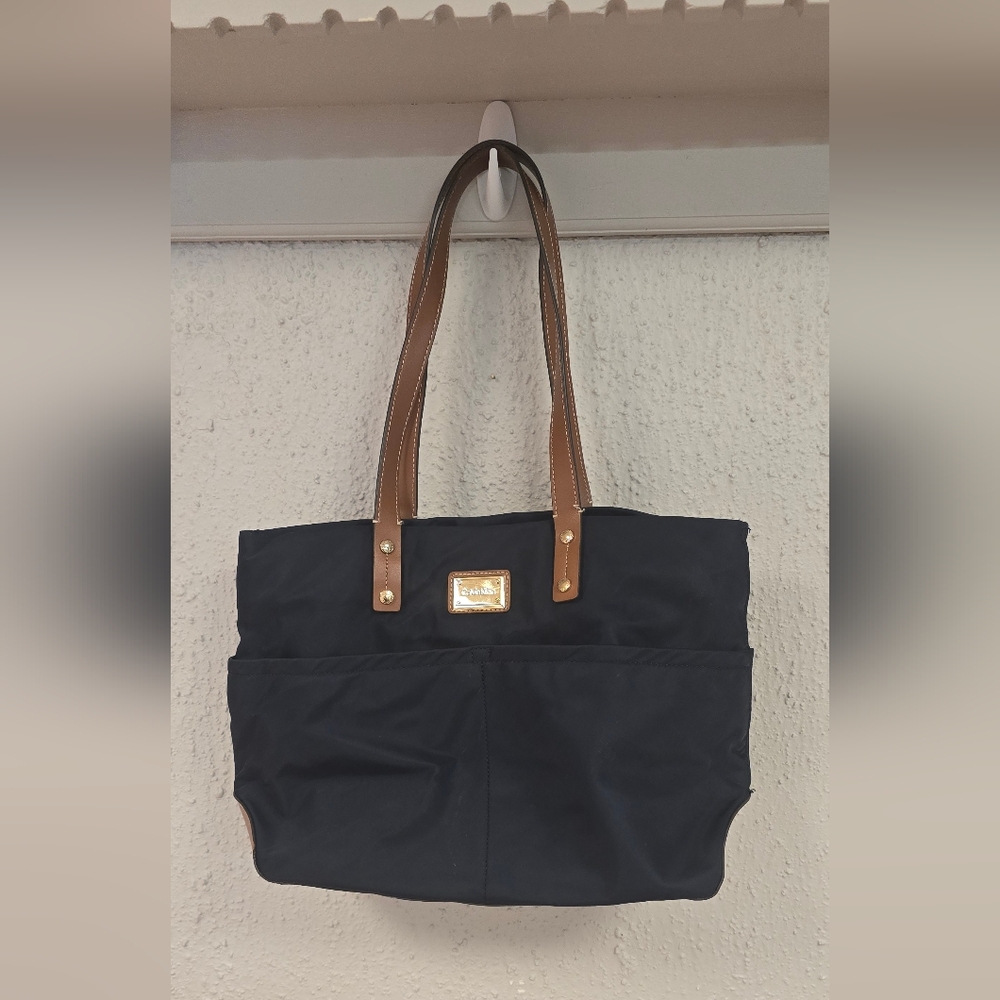 Calvin Klein - Navy Blue Tote Bag with Brown Handles